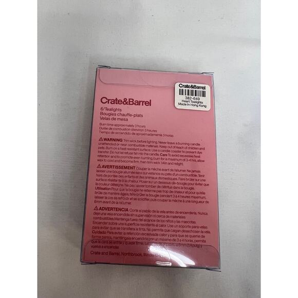 Crate & Barrel Red/Pink Heart Tea Light Candle Box of 6 new NIB! - Picture 3 of 5